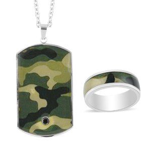 Men's Camouflauge Ring and Dog Tag Pendant